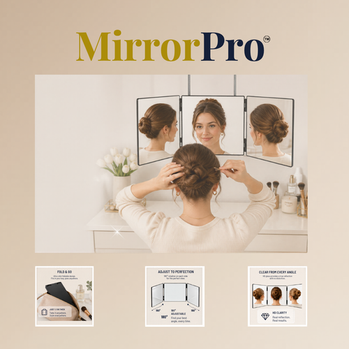 MirrorPro Mozco™                                 3-Way Trifold LED Mirror for Hair Cutting, Styling & Grooming