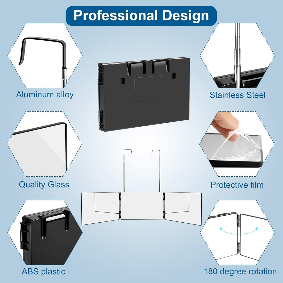 MirrorPro Mozco™                                 3-Way Trifold LED Mirror for Hair Cutting, Styling & Grooming